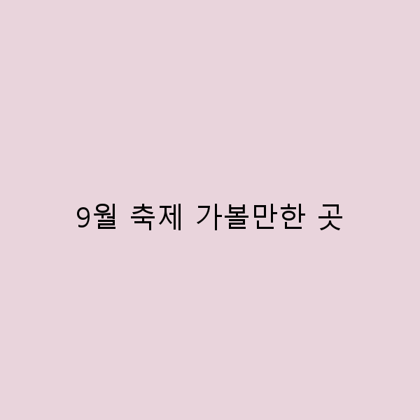 9월 축제 가볼만한 곳, 놓치면 안 될 추천 리스트